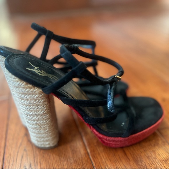Vintage Yves Saint Laurent black/red espadrille platform sandals. - Picture 4 of 4